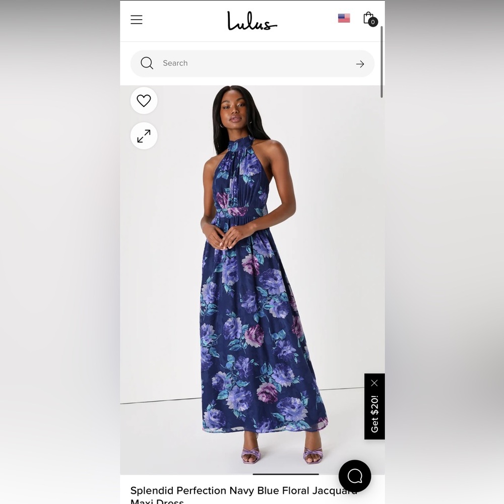 Lulu’s maxi floral dress, halter, blue, women’s XL, NWT and never worn!